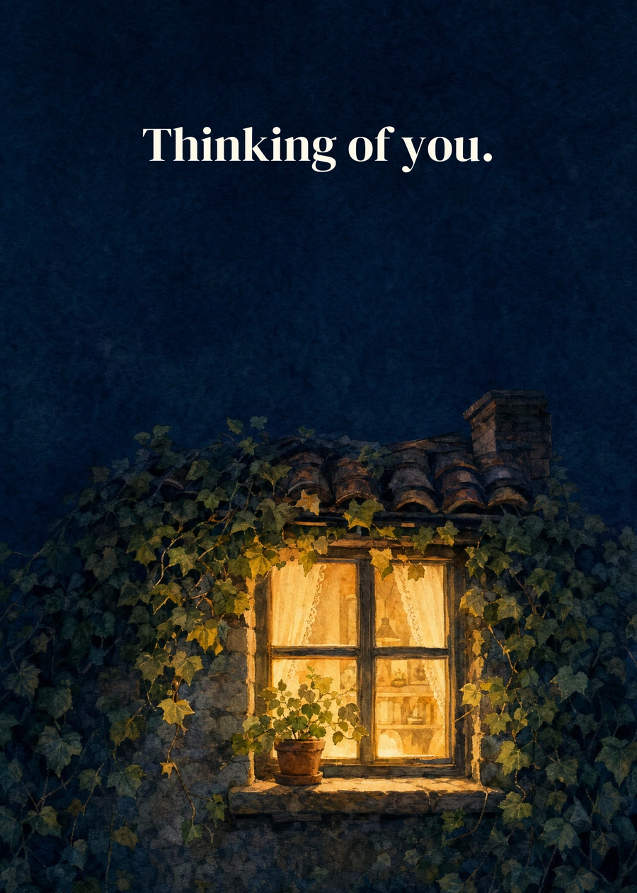 A Light in the Window greeting card artwork: Thinking of you.