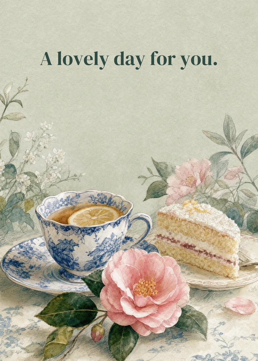 Birthday Garden Tea greeting card artwork: A lovely day for you.