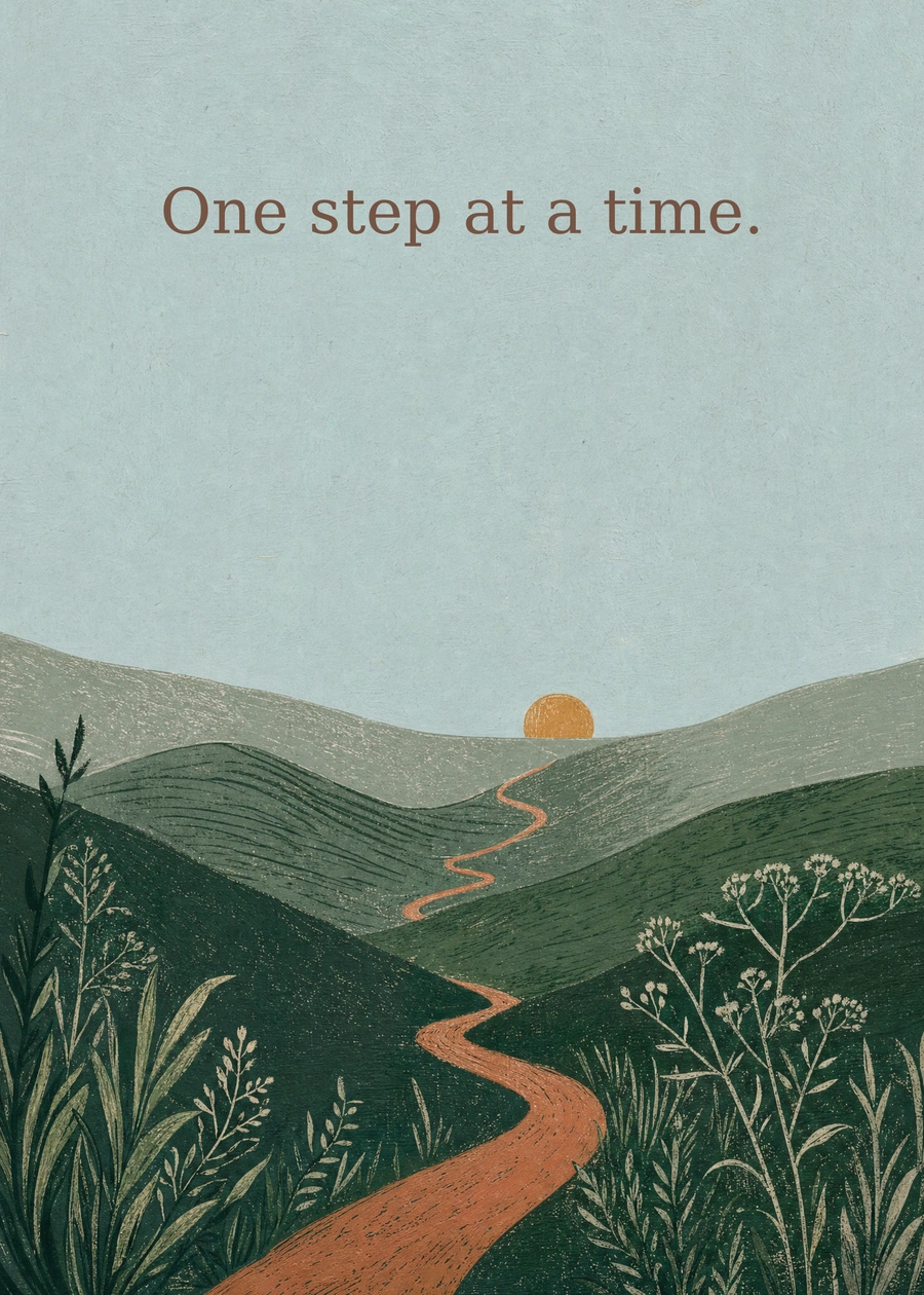 The Long Way Together greeting card artwork: One step at a time.