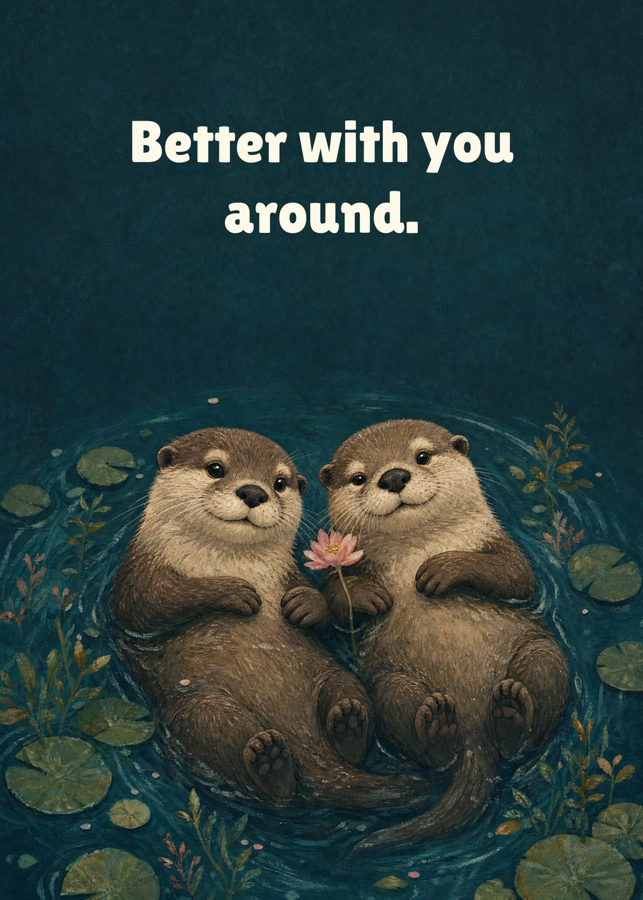 Otterly Good Company greeting card artwork: Better with you around.