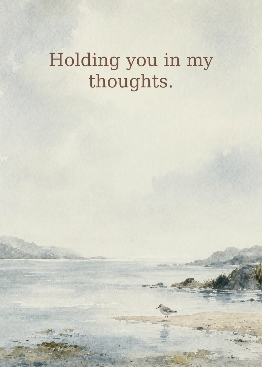 The Quiet Shore greeting card artwork: Holding you in my thoughts.