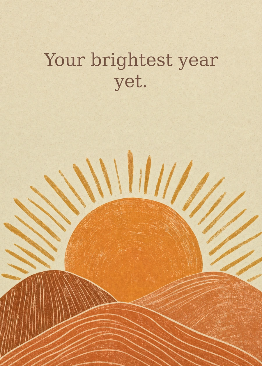 Golden Birthday greeting card artwork: Your brightest year yet.