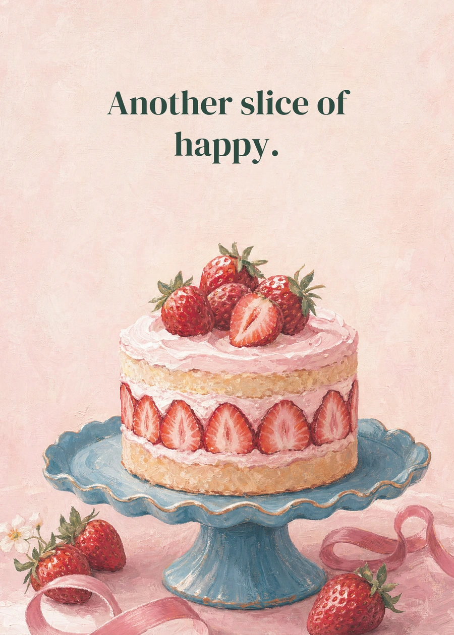Strawberry Cake Club greeting card artwork: Another slice of happy.