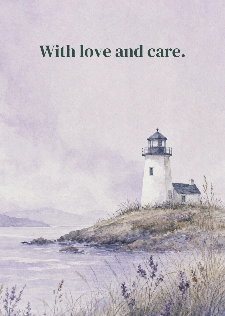 Personalized A Steady Light Greeting Card front with example wording: With love and care.