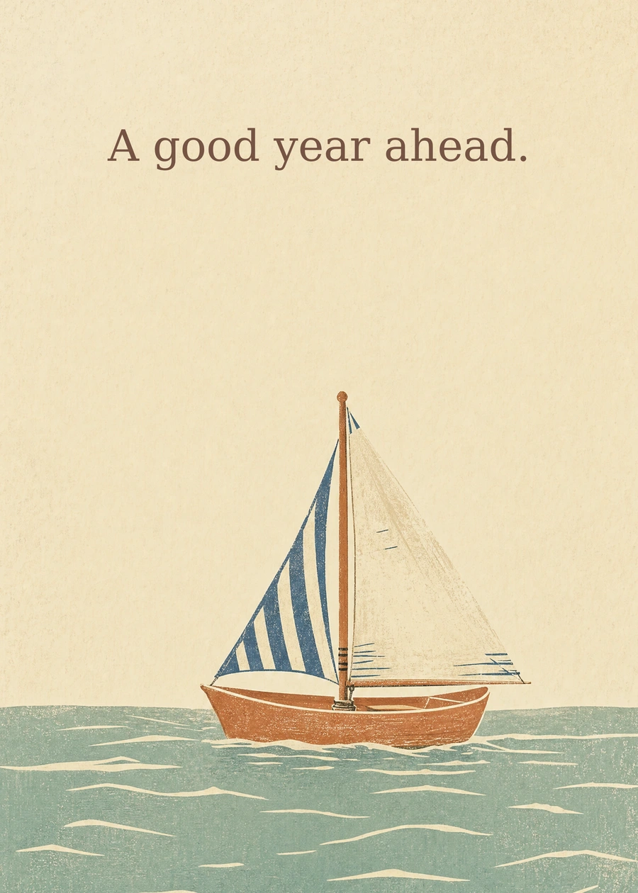 Personalized Birthday at Sea Greeting Card front with example wording: A good year ahead.