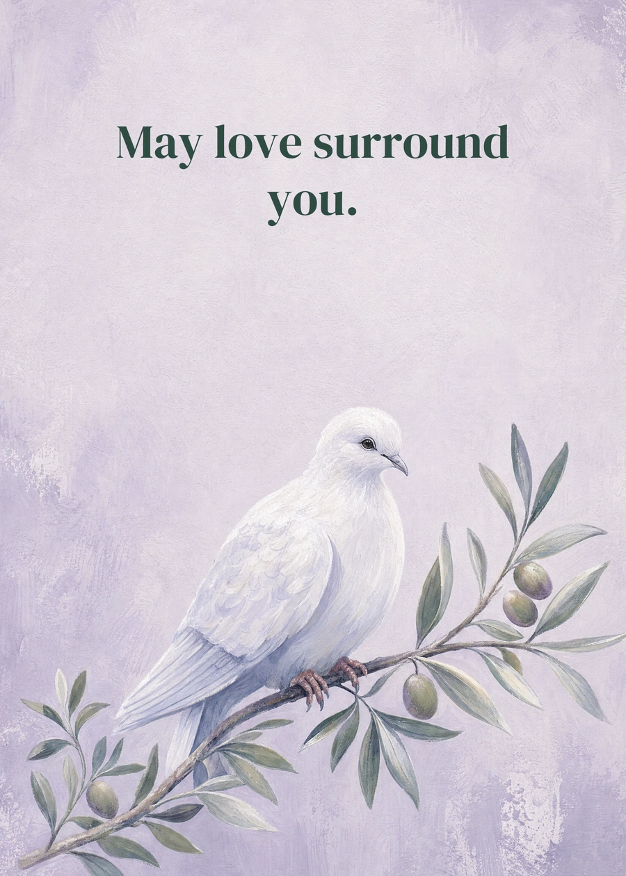 Personalized A Gentle Peace Greeting Card front with example wording: May love surround you.