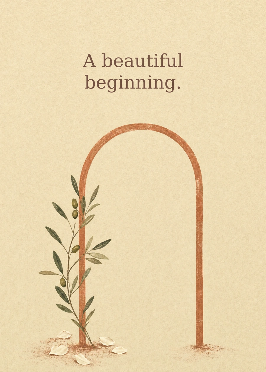Personalized A Beautiful Beginning Greeting Card front with example wording: A beautiful beginning.