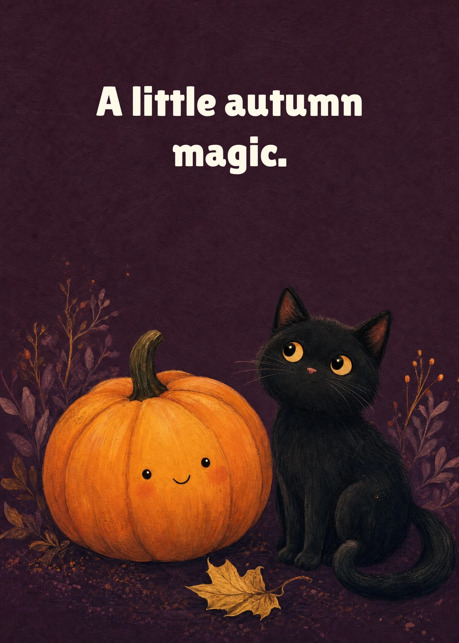 Personalized A Little Pumpkin Magic Greeting Card front with example wording: A little autumn magic.