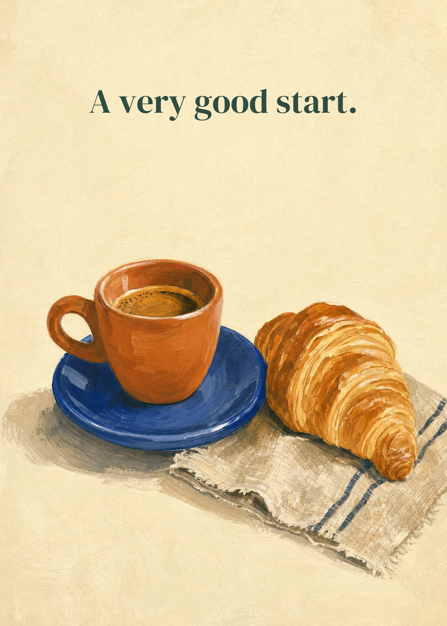 Personalized Birthday Breakfast Greeting Card front with example wording: A very good start.