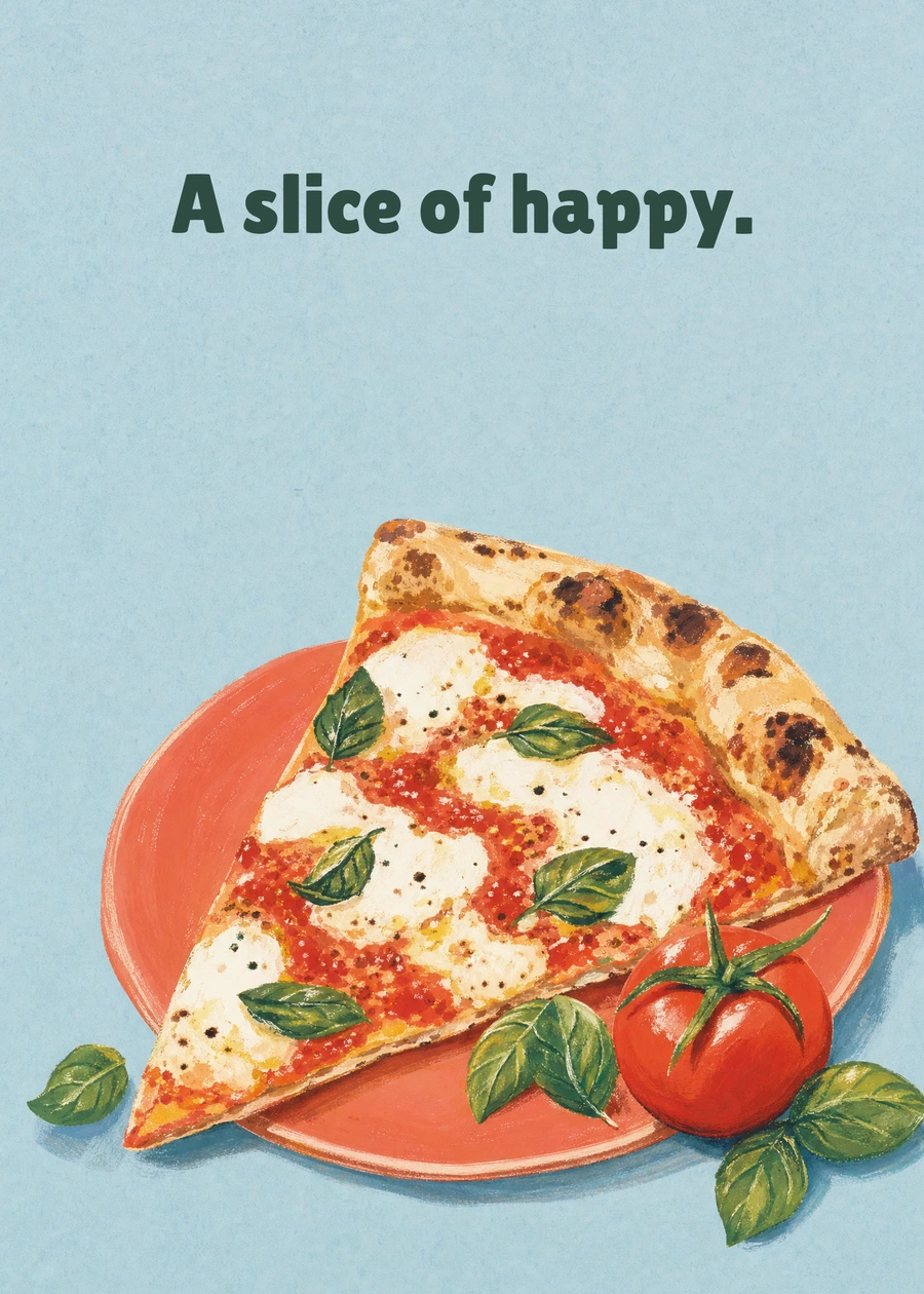 Personalized A Slice of Birthday Greeting Card front with example wording: A slice of happy.
