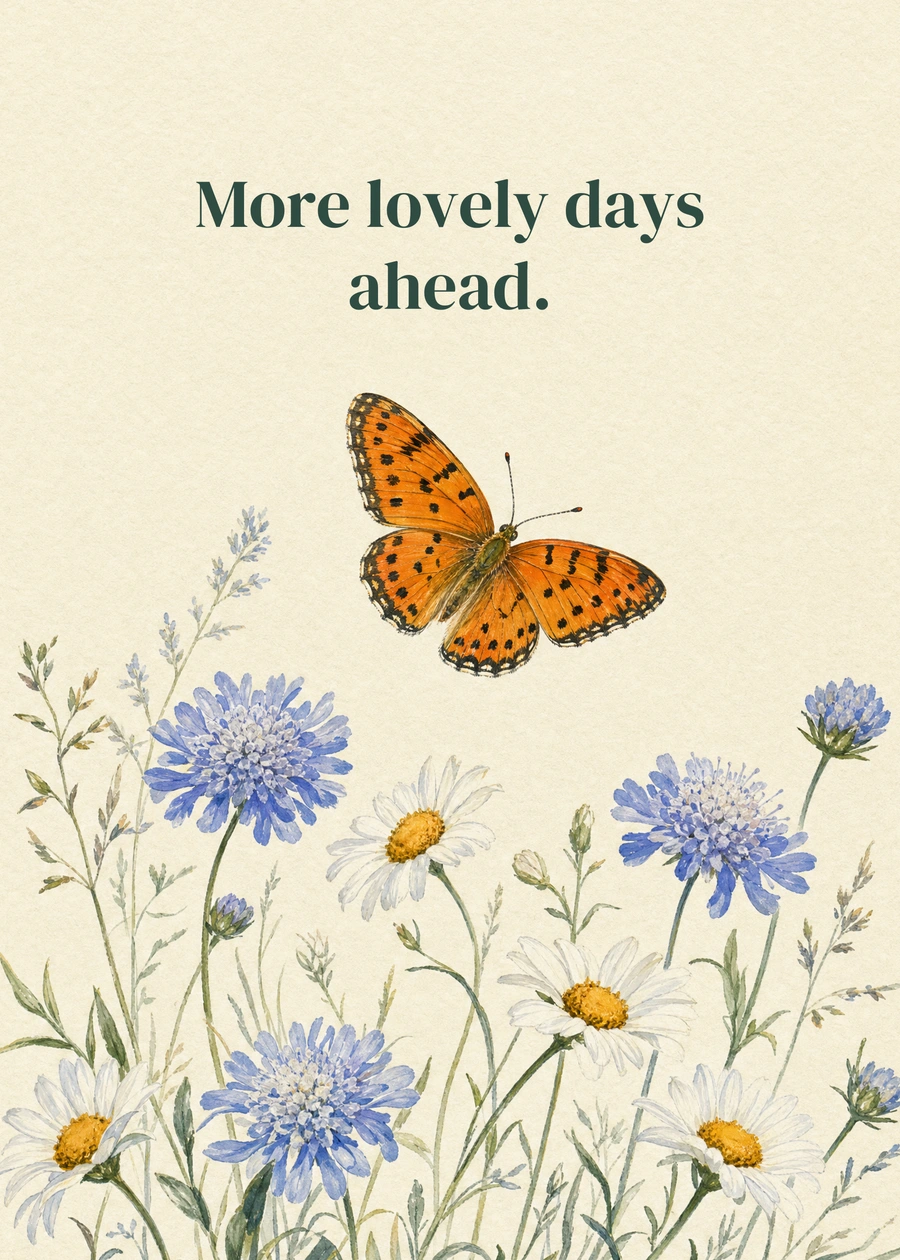 Personalized Birthday Meadow Greeting Card front with example wording: More lovely days ahead.
