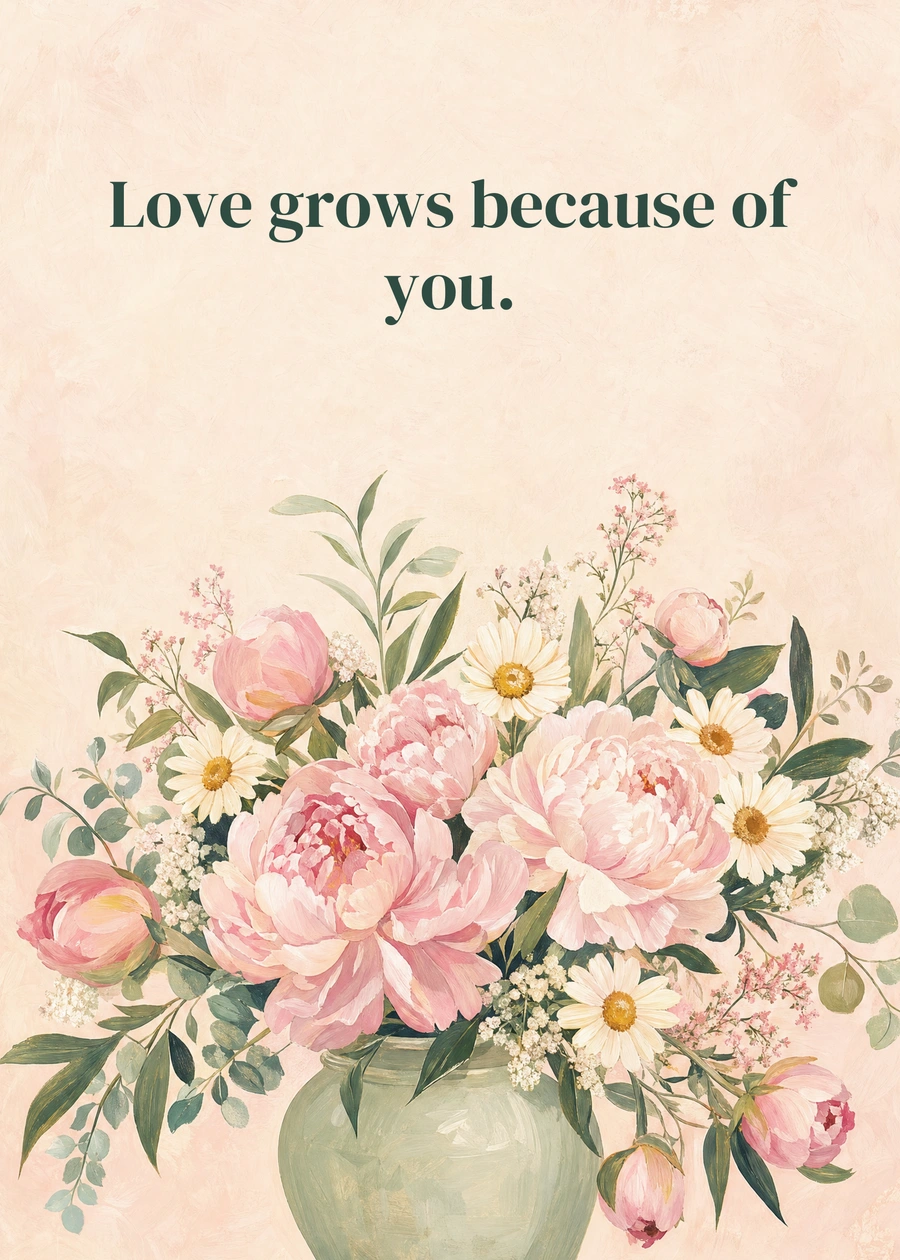 Personalized For Your Kind of Love Greeting Card front with example wording: Love grows because of you.