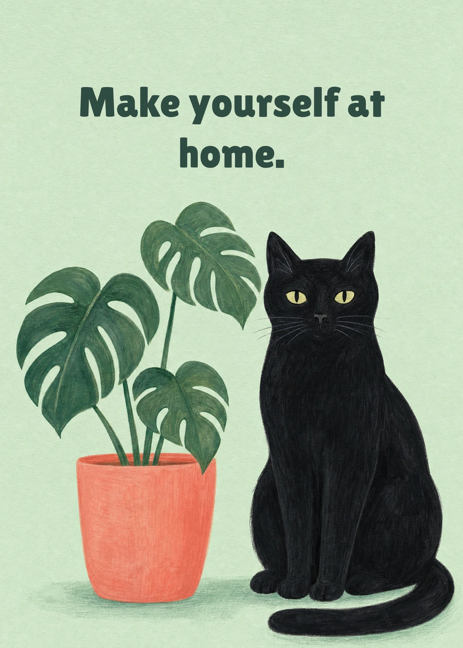 Personalized Settling In Greeting Card front with example wording: Make yourself at home.