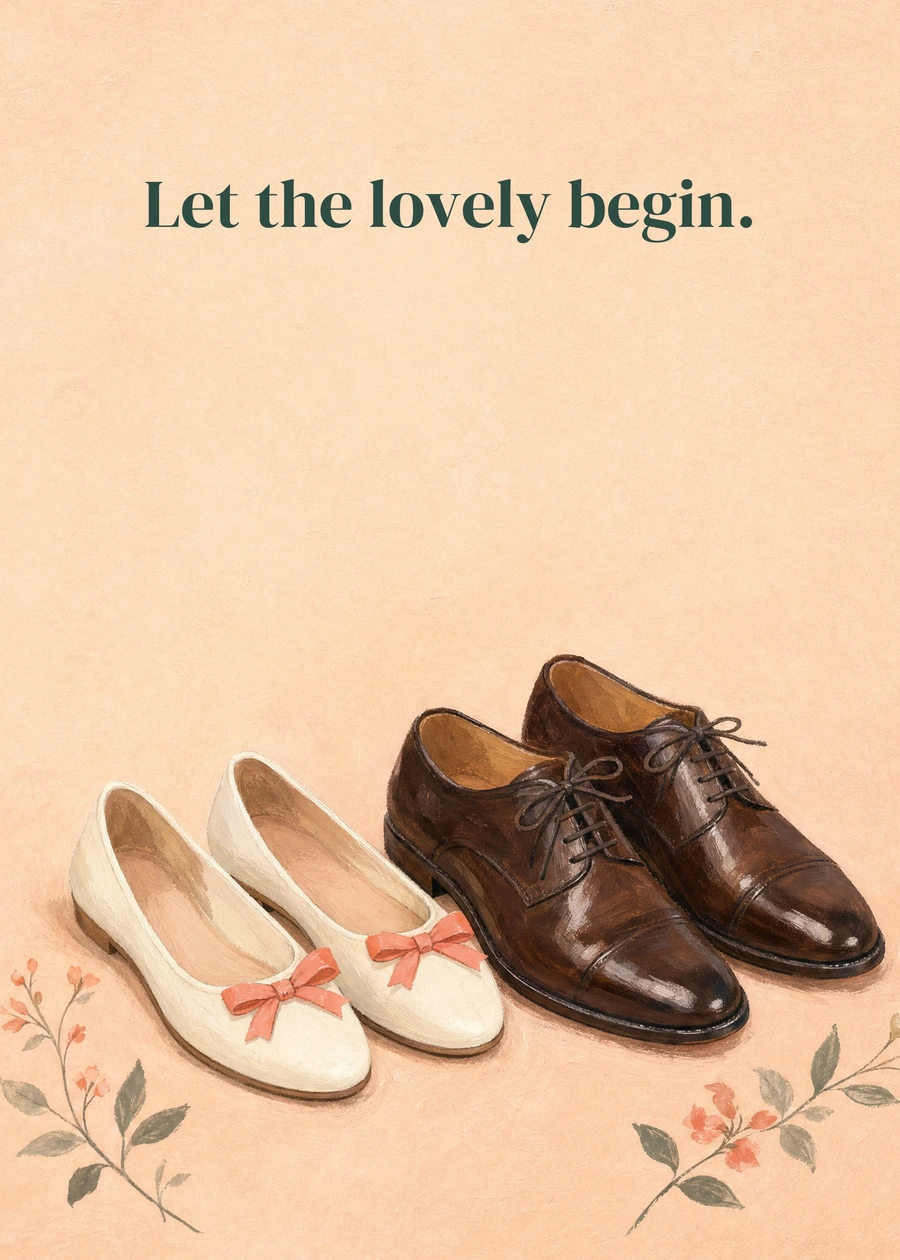 Personalized Ready for the Dance Greeting Card front with example wording: Let the lovely begin.