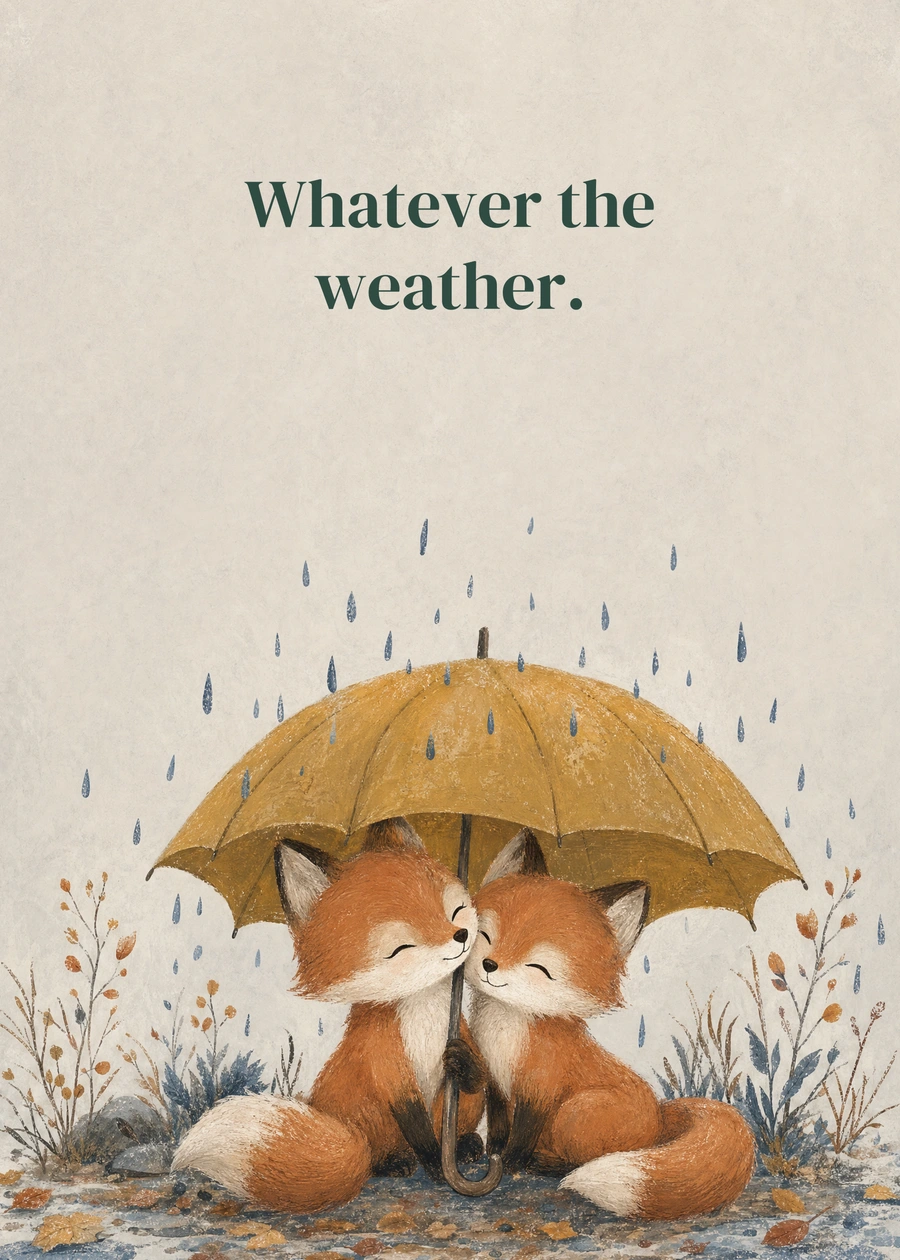 Personalized Under One Umbrella Greeting Card front with example wording: Whatever the weather.