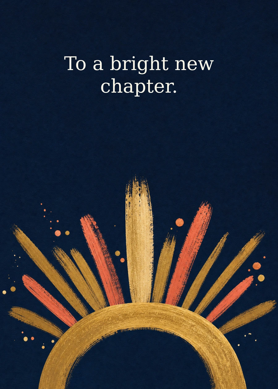 Personalized A Bright New Year Greeting Card front with example wording: To a bright new chapter.