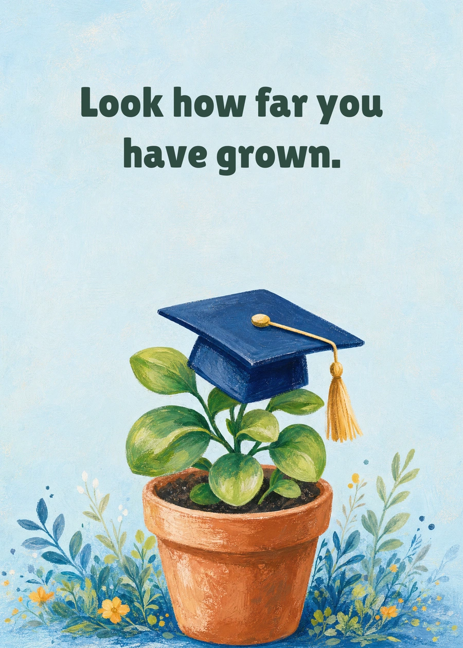 Personalized Ready to Grow Greeting Card front with example wording: Look how far you have grown.
