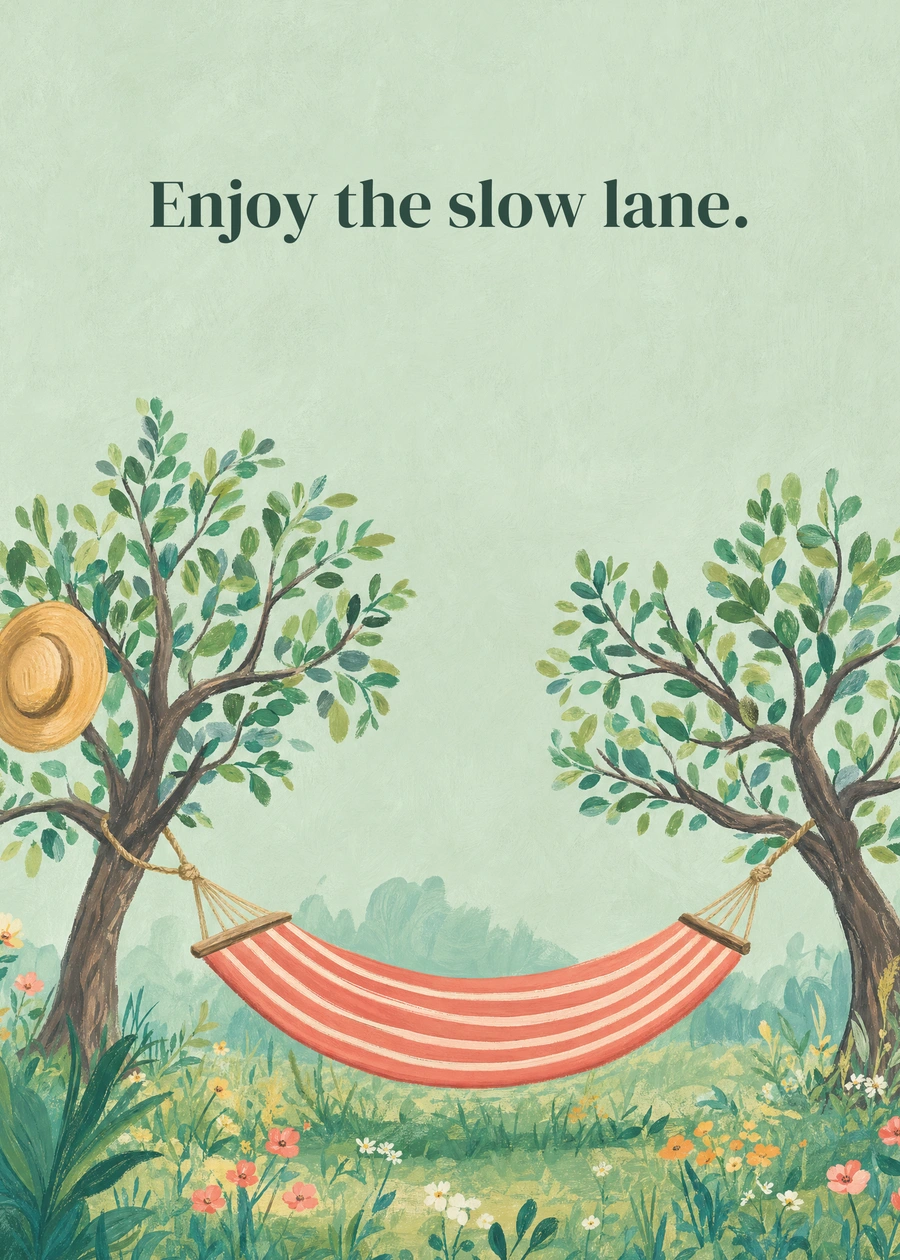 Personalized Days at Your Own Pace Greeting Card front with example wording: Enjoy the slow lane.