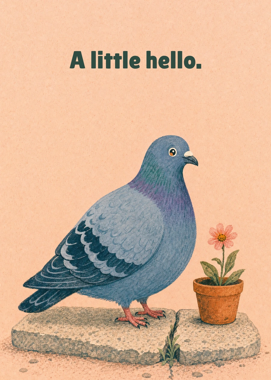 Personalized City Pigeon Post Greeting Card front with example wording: A little hello.