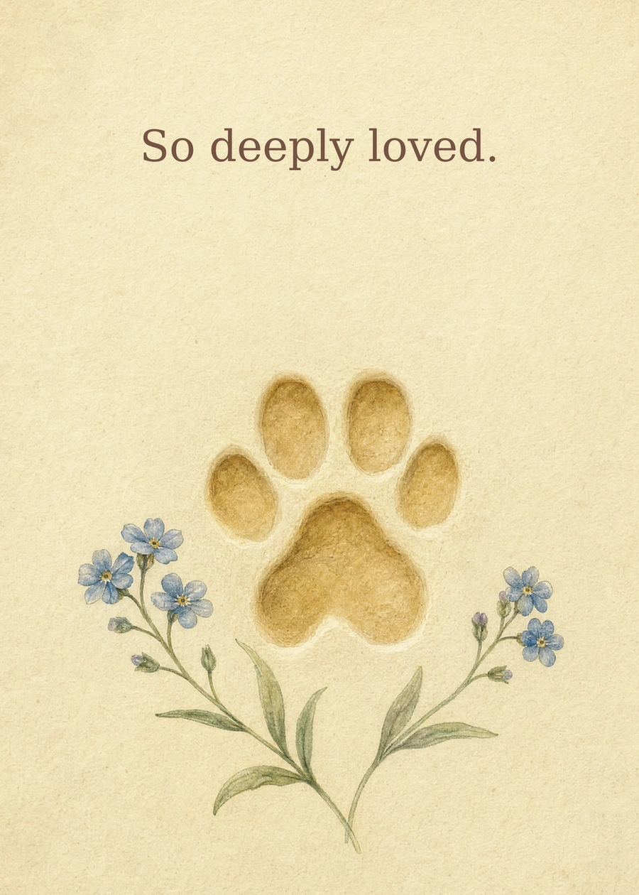 Personalized A Much-Loved Companion Greeting Card front with example wording: So deeply loved.